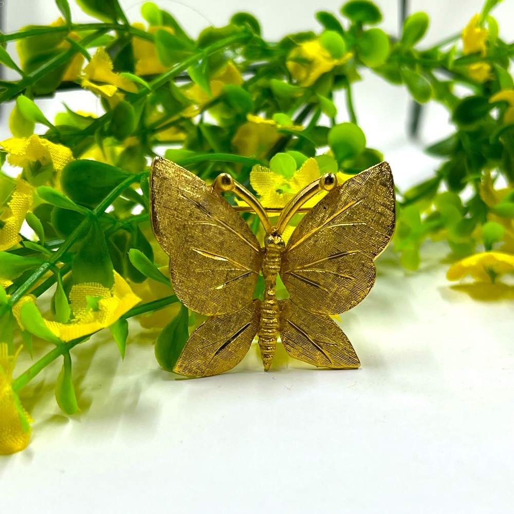 BSK Signed Vintage Gold Butterfly Brooch